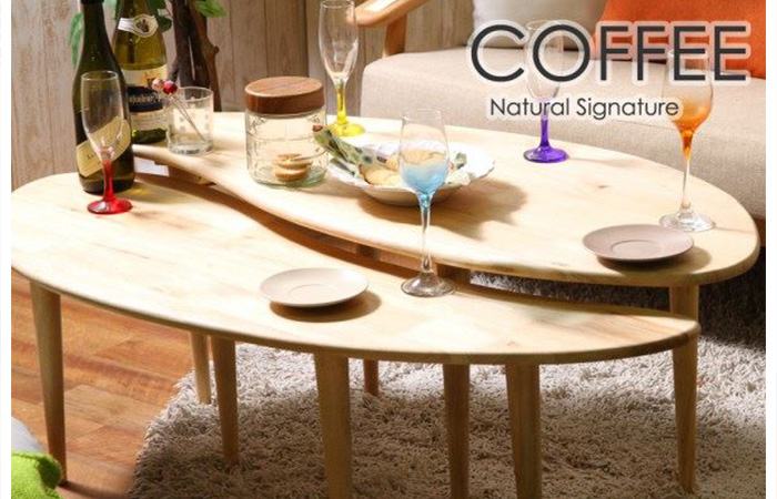 北欧風 センターテーブル/ローテーブル 【大小2台セット】 ナチュラル 天然木 『Natural Signature COFFEE』